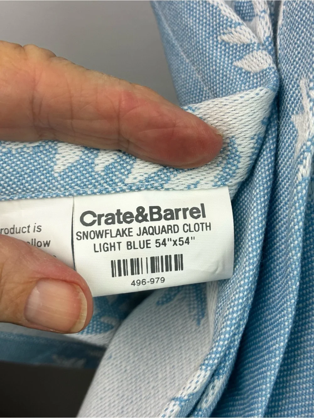 Crate & Barrel Snowflake Jaquard Cloth Light Blue Tablecloth 54” x 54”